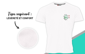 Tee-shirt respirant blanc impression logo multi